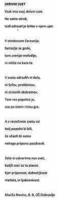 Mariša Novinc, 8.r., Skrivni svet